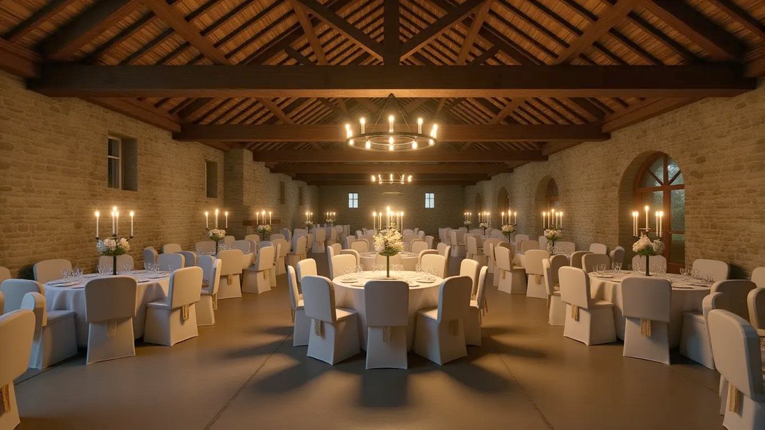 La grange dressée pour un dîner de mariage